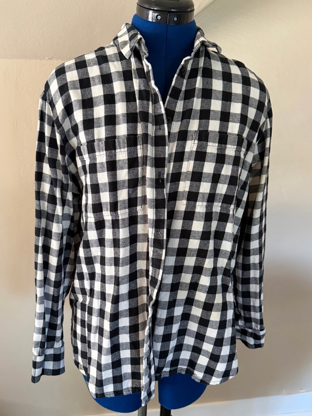 Madewell Women’s Large Black White Buffalo Plaid Flannel Button Down Shirt